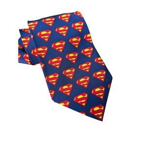 1996 Superman DC Comics Silk Tie Blue Red Shield Logo Mens Necktie  AOP